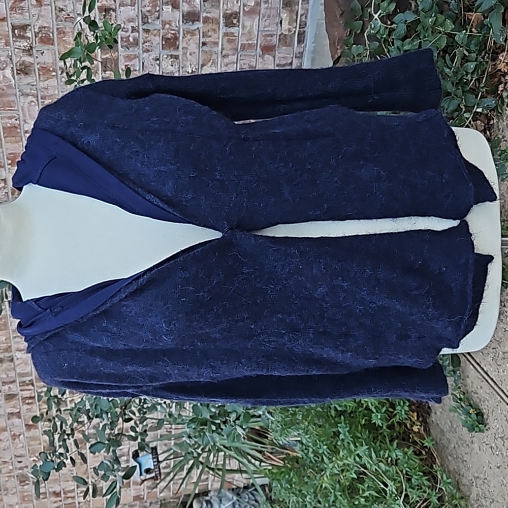 Moth Woman's Alpaca Wool Blend Hooded Cardigan in Navy sz S